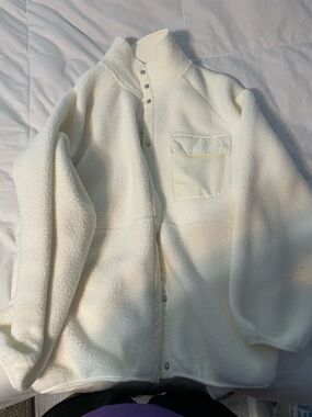 Women’s Cream Sherpa Snap-Front Pullover Hoodie